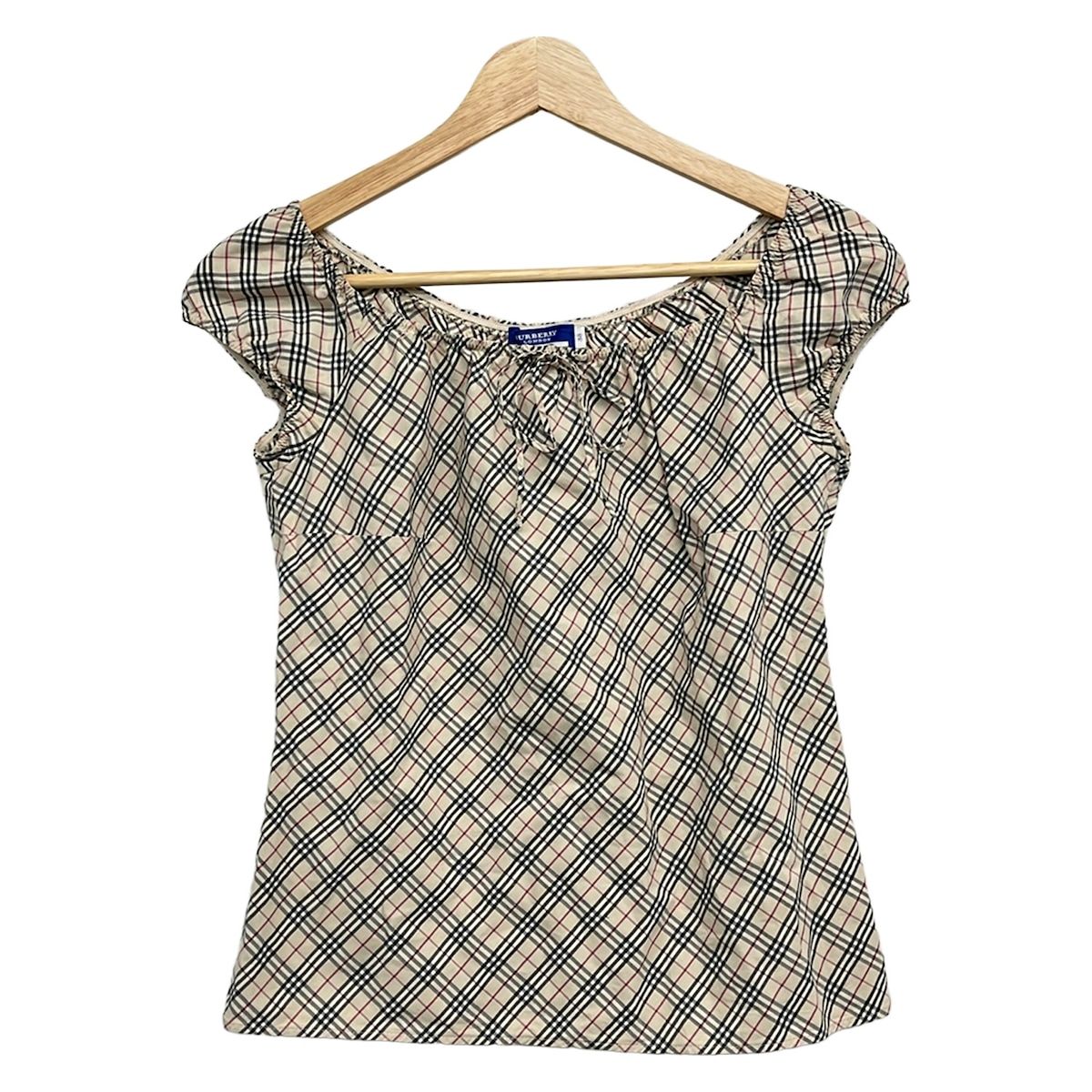 Burberry Blue Label(バーバリーブルーレーベル) 半袖カットソー サイズ38 M レディース - ベージュ×黒×マルチ クルーネック/チェック柄