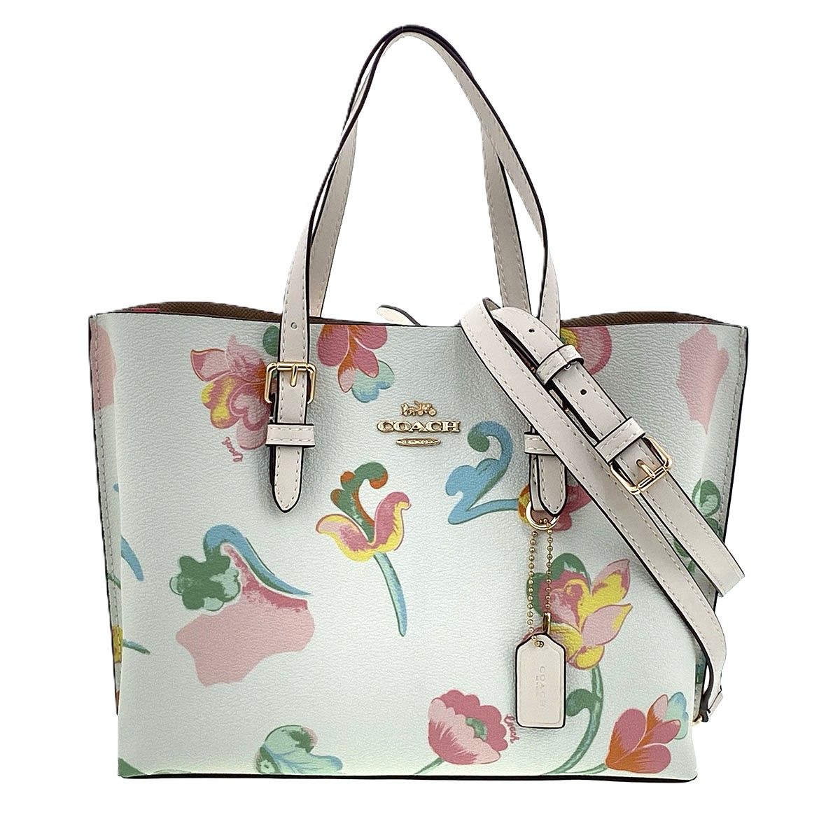 COACH コーチ チョーク モリー トート 25 ドリーミー ランド フローラル プリント トートバッグ C8217 レディース アイボリー マルチカラー パステル 中古