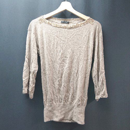 ◇ UNITED ARROWS ラウンドネック　スパンコール 無地 薄手 長袖 カットソー 表記なし ブラウン レディース E 【1310300044758】