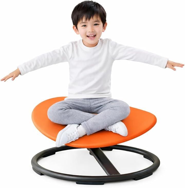 MINORITY DESIGN 回転バランスチェア 子供用 スピンチェア 360度回転 室内遊び 知育玩具 バランス感覚トレーニング 組立簡単 日本語説明書付き (オレンジ, 大型)