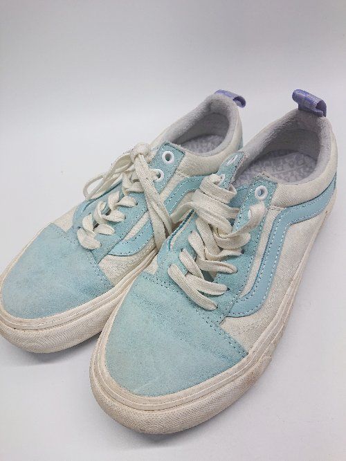 ◇ VANS OLD SKOOL 500714 スエード ローカット スニーカー シューズ サイズ24.0 ライトブルー ホワイト レディース P 【1402080010808】