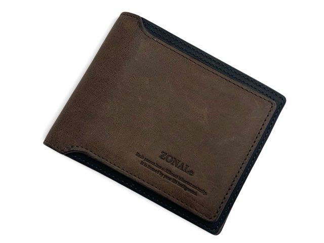 ほぼ未使用/ZONALe/ゾナール/レザー二つ折財布/ブラウン×ブラック/メンズ/FC3393