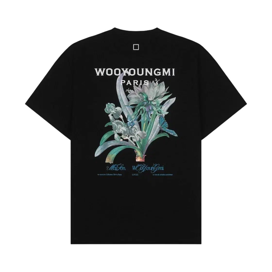 ウーヨンミ フラワー プリント バックロゴ Tシャツ ブラック