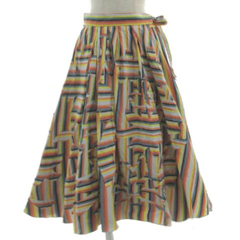 ソニアリキエル SONIA RYKIEL 花柄パッチワーク幾何学柄ラップスカート 525520 フレア ミモレ丈 ビジュー フランス製 コットン マルチカラー 36