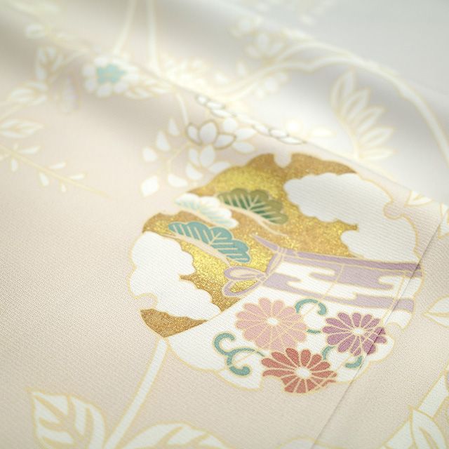 新古品】 訪問着 着物 正絹 袷 手描き友禅 金彩加工 ライトグレー