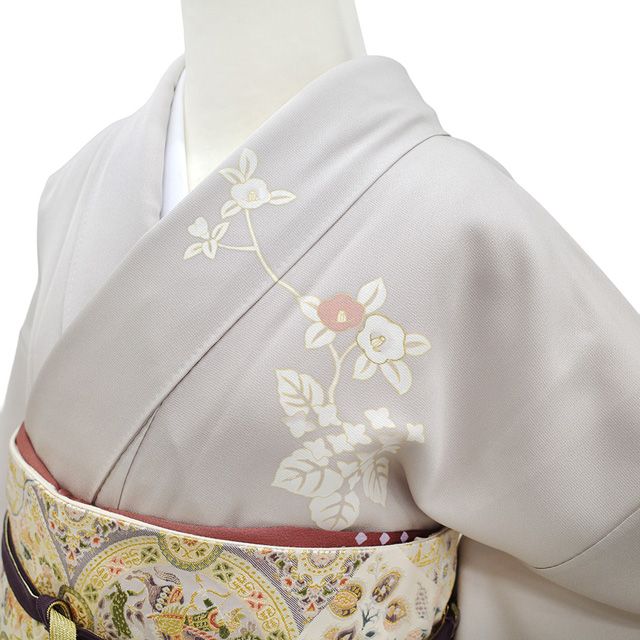 新古品】 訪問着 着物 正絹 袷 手描き友禅 金彩加工 ライトグレー
