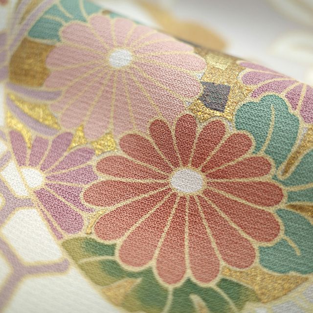 新古品】 訪問着 着物 正絹 袷 手描き友禅 金彩加工 ライトグレー
