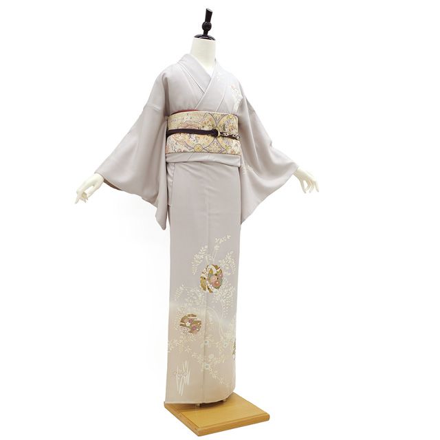 新古品】 訪問着 着物 正絹 袷 手描き友禅 金彩加工 ライトグレー