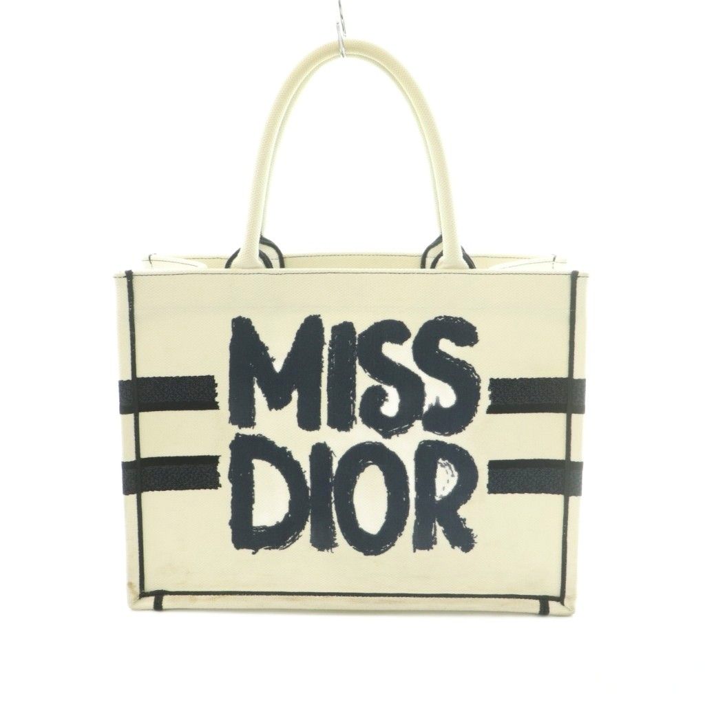 クリスチャンディオール Christian Dior MISS Dior Grafiti トートバッグ キャンバス 白 黒 50MA 0264 /MI ■OS ■OH