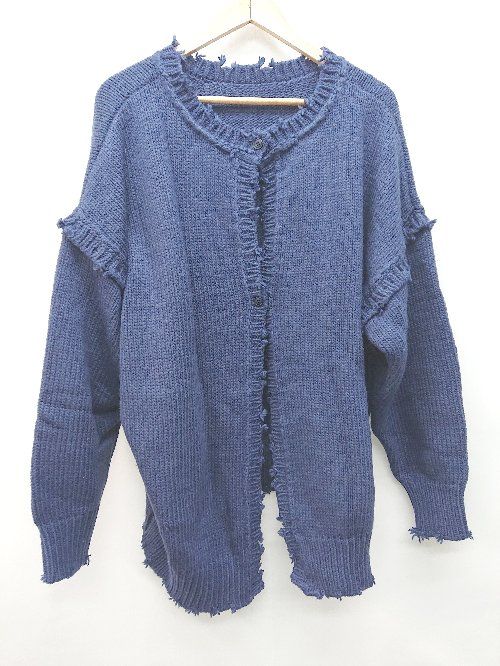◇ WHO'S WHO gallery ダメージ加工 オーバーサイズ 長袖 ニット カーディガン サイズF ブルー系 レディース P 【1402160009937】