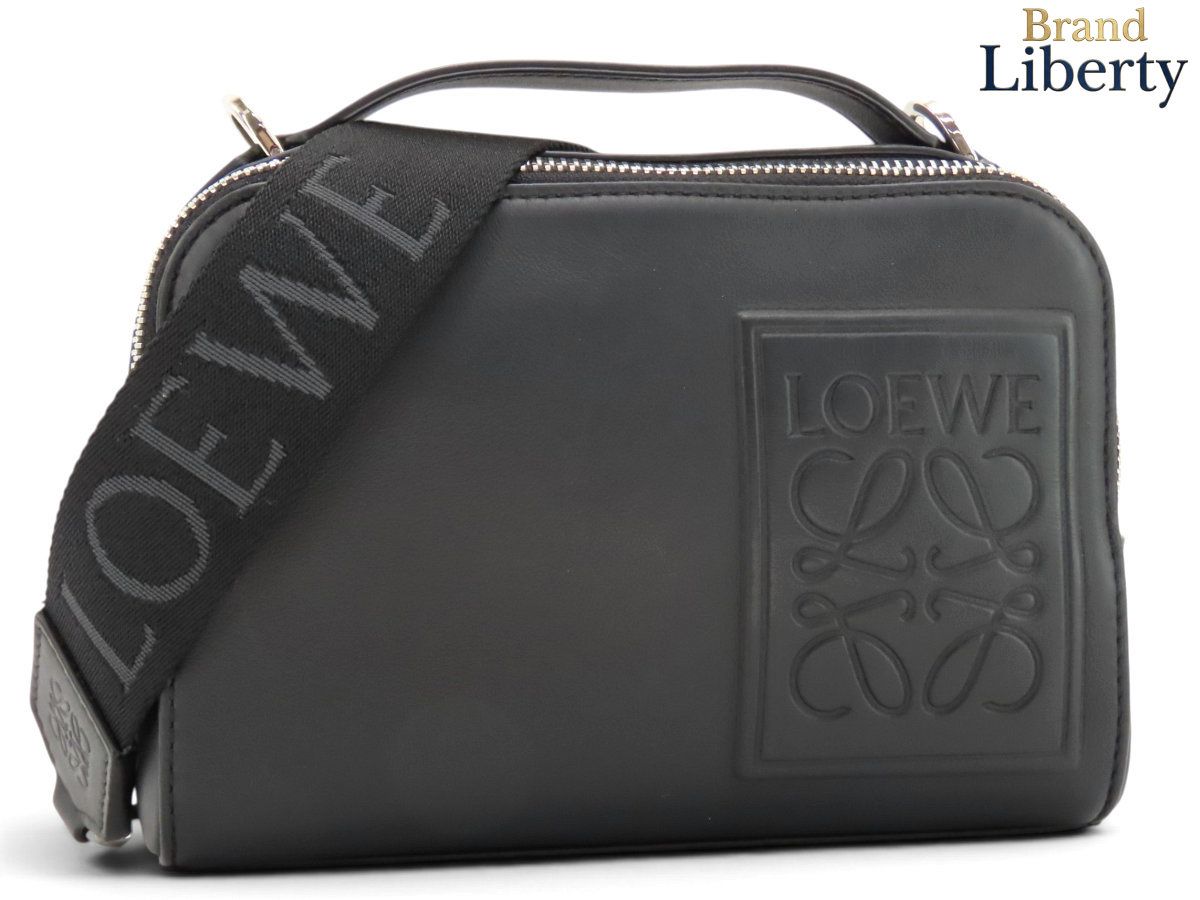 【新品同様】ロエベ LOEWE アナグラム クロスボディ カメラバッグ ミニ 2WAY ショルダーバッグ ボディバッグ ハンドバッグ クラッチバッグ ポシェット ブラック サテンカーフ C565R41X05