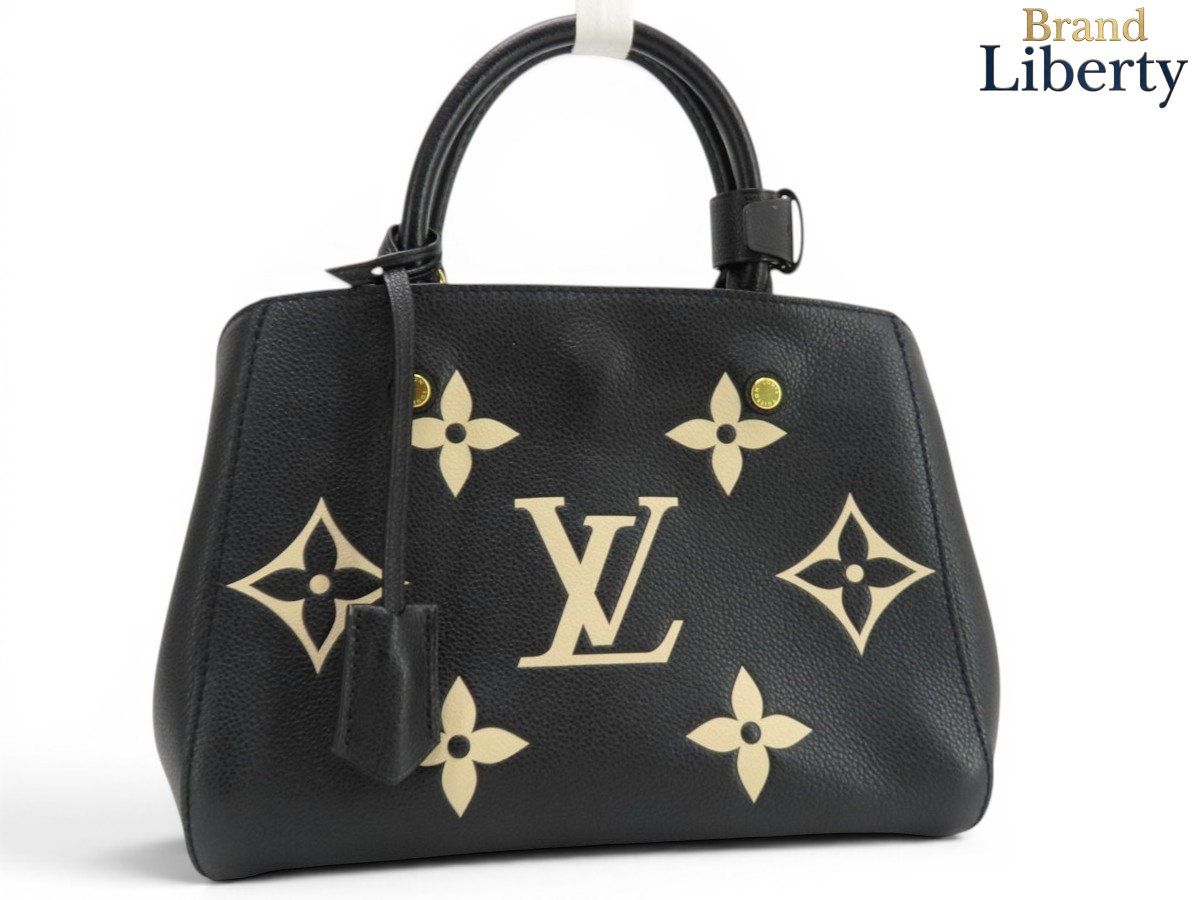 【美品】ルイヴィトン LOUIS VUITTON バイカラー モノグラム アンプラント モンテーニュBB ハンドバッグ ショルダーバッグ ブラック ベージュ バイカラー レザー M45778