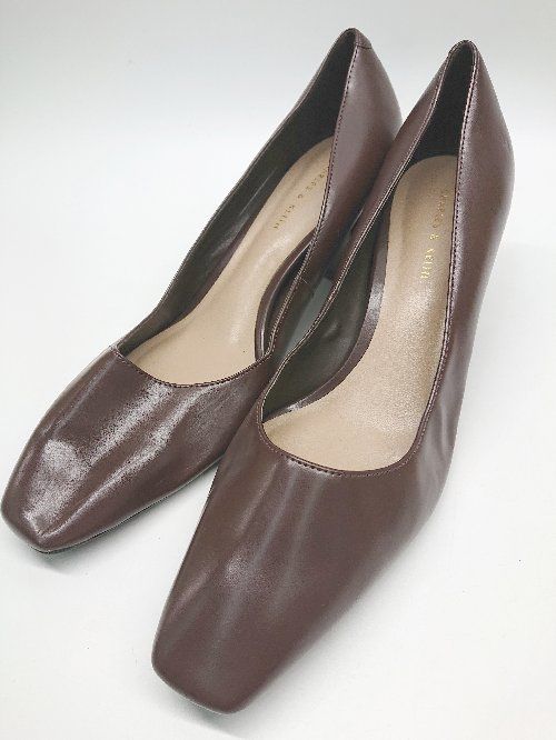 ◇ CHARLES & KEITH チャールズ＆キース スクエアトゥ シンプル パンプス ヒール サイズ38 ブラウン系 レディース P 【1402160018007】