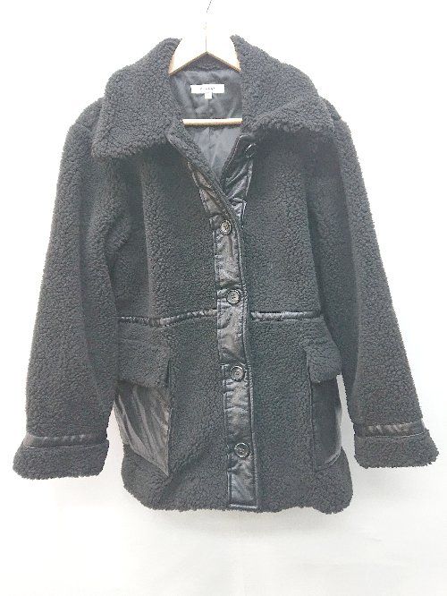 ◇ MOUSSY マウジー パイピング ボア フロントボタン 無地 ゆったり 長袖 ジャケット サイズF ブラック レディース P 【1402160015495】