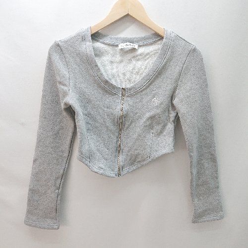 ◇ oursaalt アウアソルティ フロントジッパー ワンポイント刺繡 長袖 トレ－ナ－ サイズF グレー系 レディース E 【1402200024517】