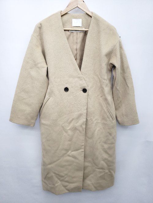 ◇ HARE ハレ CASHEEPHIGHLANDWOOL バックスリット 長袖 ノーカラー コート サイズＭ ベージュ レディース P 【1402270018577】