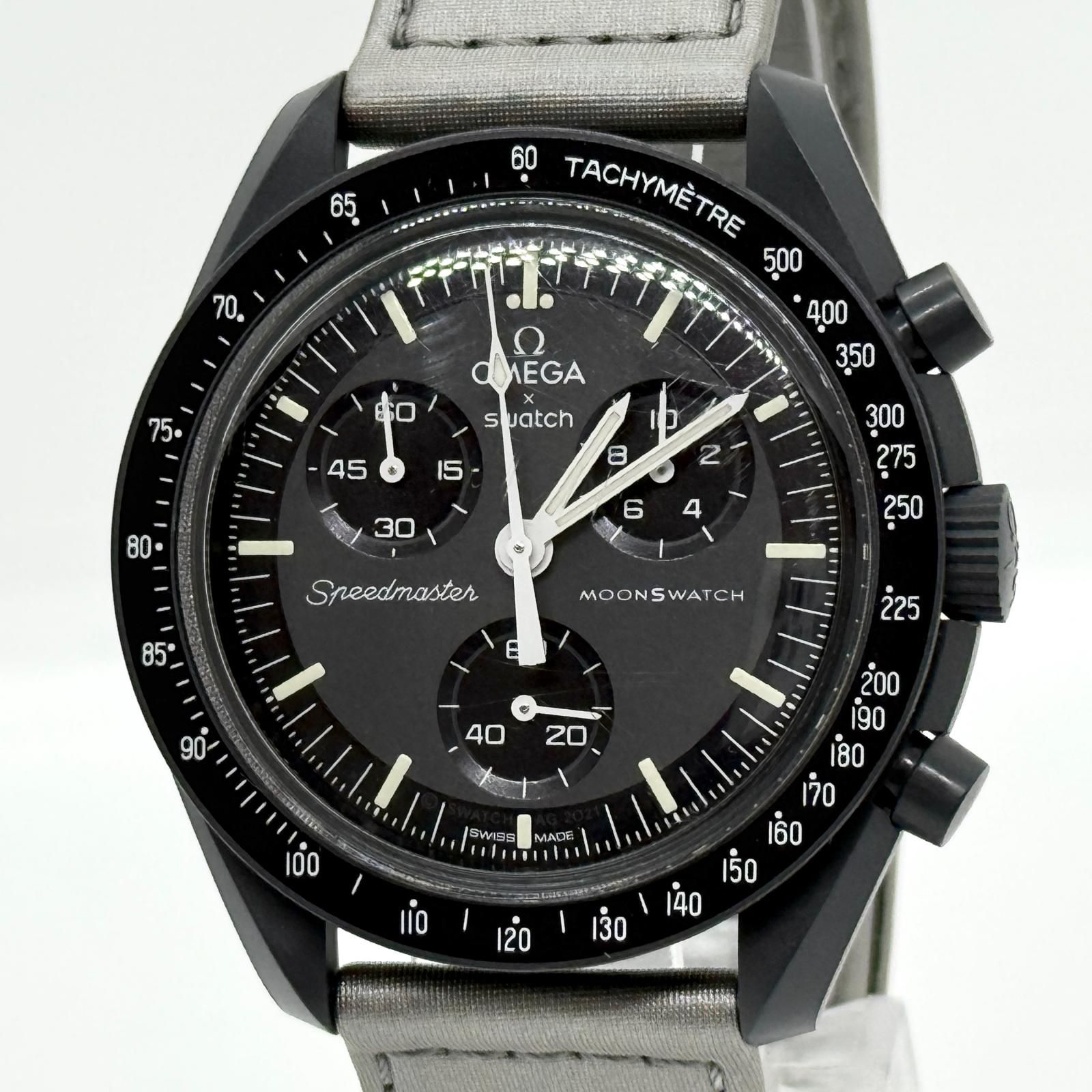 OMEGA オメガ ×スウォッチ ミッショントゥーザ・ムーン ナイロン/バイオセラミック SO33M100 グレー QZ メンズ 腕時計 稼働品