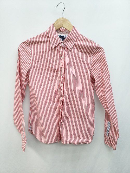 ◇ TOMMY HILFIGER トミーヒルフィガー ベンガルストライプ 長袖 シャツ ブラウス サイズ6 レッド系 ホワイト レディース P 【1403180010224】