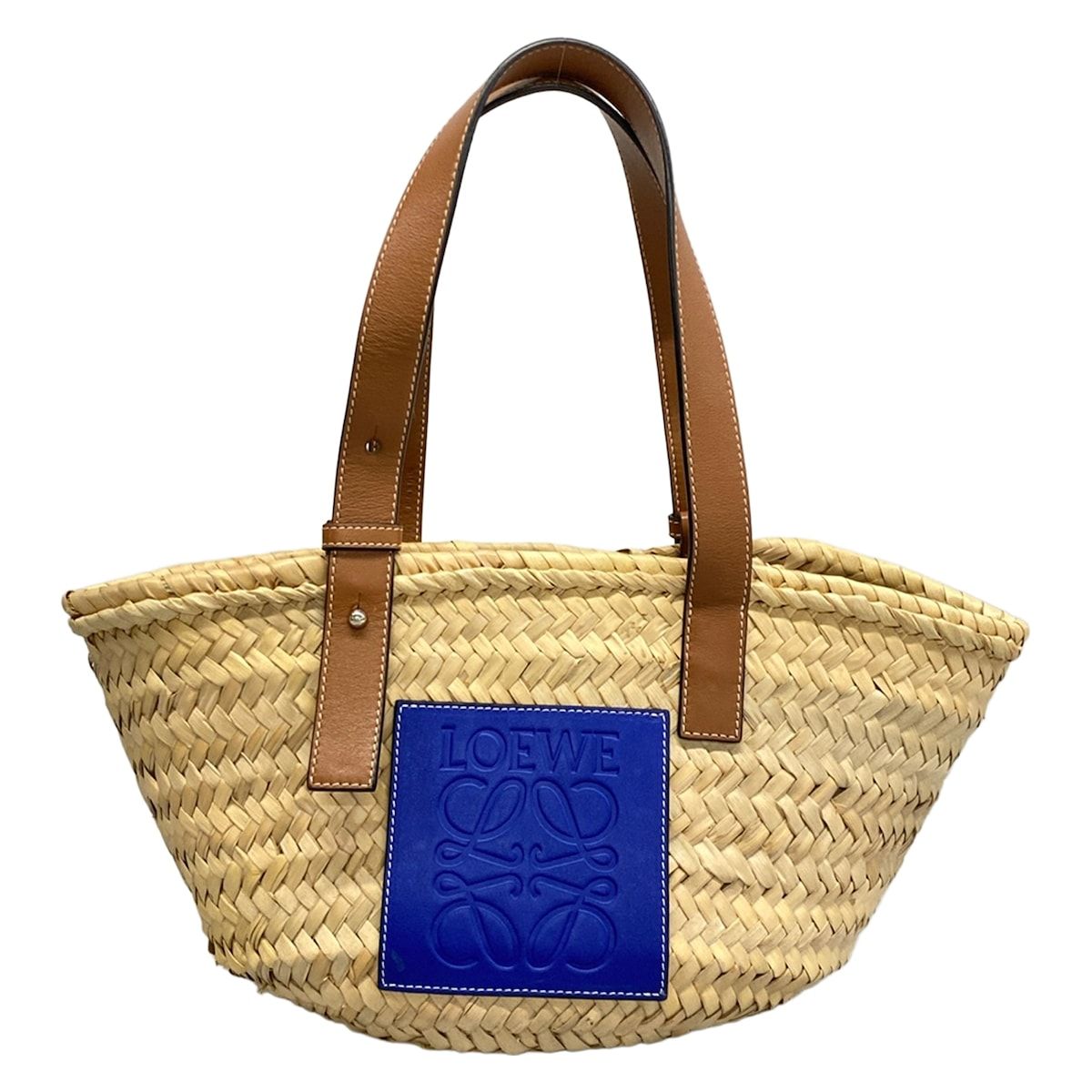 LOEWE(ロエベ) トートバッグ バスケット ベージュ×ネイビー×ブラウン レザー