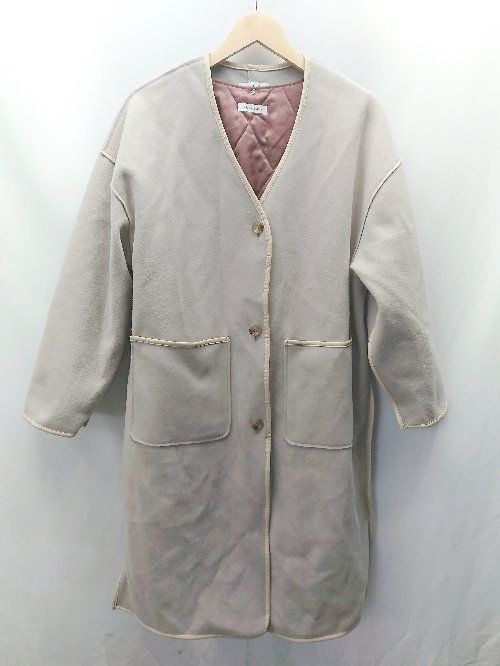 ◎ natural couture シンプル キレイ系 あったか ロング丈 長袖 コート サイズF ライトグレー レディース 【1404020006568】
