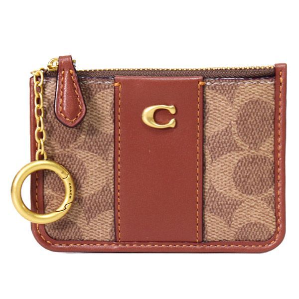 コーチ カードケース COACH コーティングキャンバス レザー シグネチャー エッセンシャル キーリング付き ミニ スキニー IDケース コインケース タンキャラメル CI185