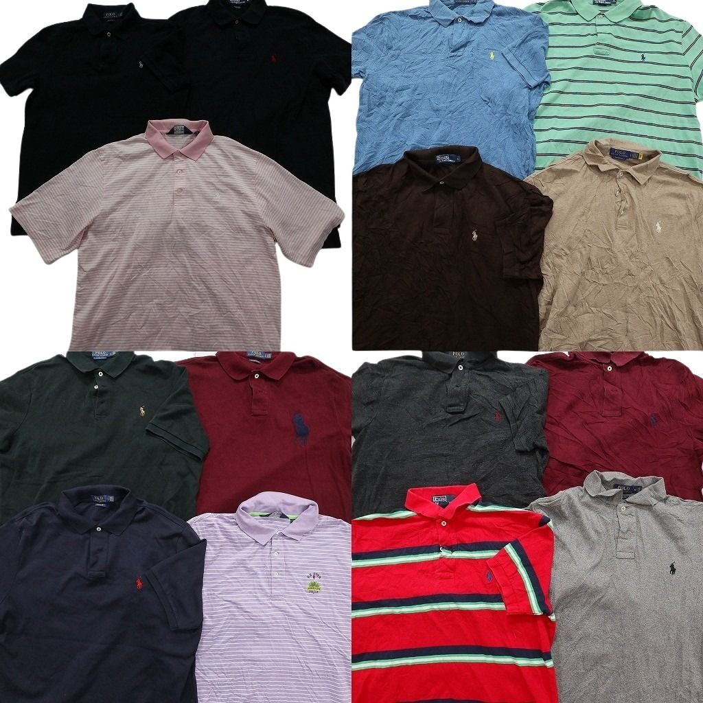 古着卸 まとめ売り ラルフローレン 半袖 ポロシャツ 15枚セット ( メンズ S/M/L/XL ) ビッグポニー ワンポイント ボーダー 中古古着 NE7723