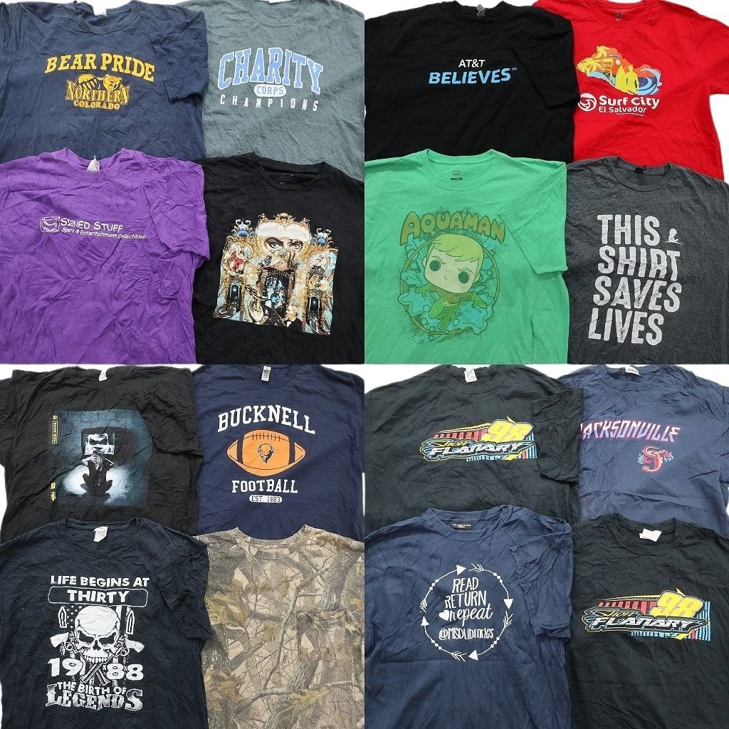 古着卸 まとめ売り プリント Tシャツ 16枚セット ( メンズ XL ) カレッジ風 スカル リアルツリー柄 キャラクター 中古 古着 NE7726