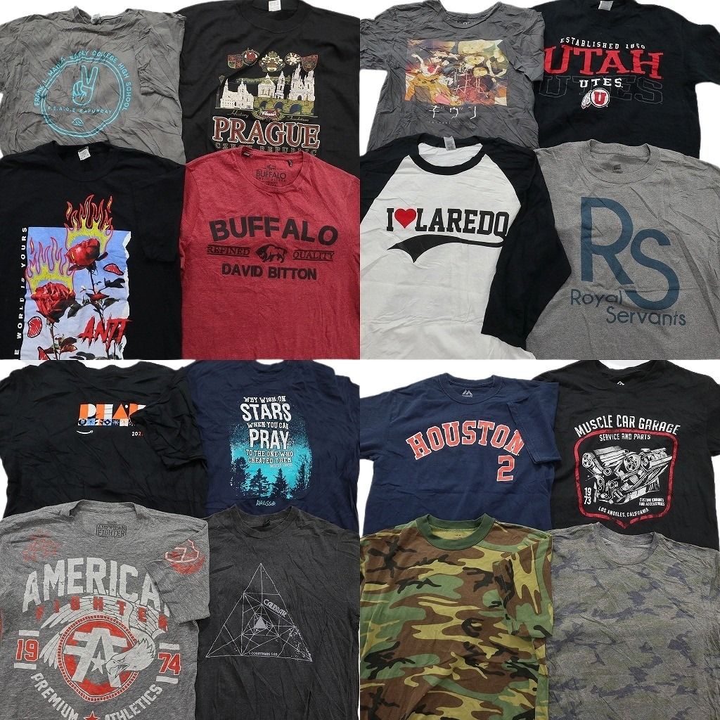古着卸 まとめ売り プリント Tシャツ 16枚セット ( メンズ M ) 迷彩柄 プロチーム MLB ラグラン 中古 古着 NE7728