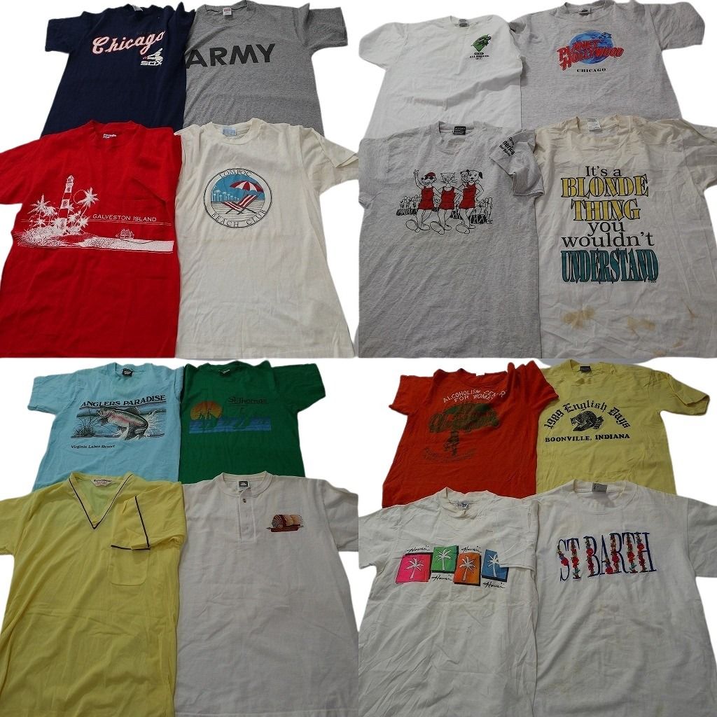 古着卸 まとめ売り ヴィンテージ シングルステッチ Tシャツ 16枚セット ( メンズ M ) ヘインズ ARMY ヘンリーネック 中古 古着 NE7747