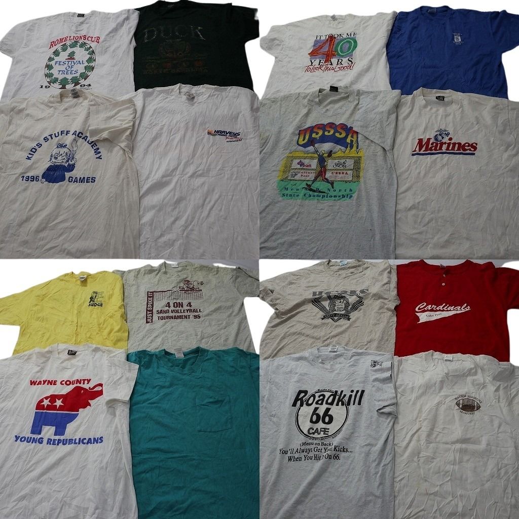 古着卸 まとめ売り ヴィンテージ シングルステッチ Tシャツ 16枚セット ( メンズ XL ) ヘンリーネック ポケット付き 中古 古着 NE7758