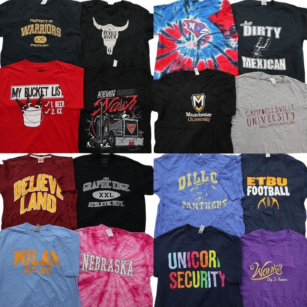 古着卸 まとめ売り プリント Tシャツ 16枚セット ( メンズ M ) カレッジ風 タイダイ柄 英文字 中古 古着 NE7762