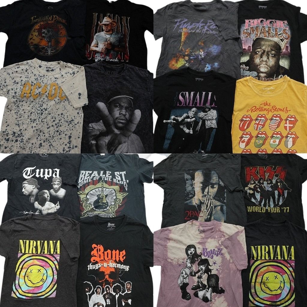 古着卸 まとめ売り 音楽・バンド Tシャツ 16枚セット ( メンズ M ) AC/DC 人物 ニルヴァーナ KISS ローリングストーンズ 中古 古着 NE7768