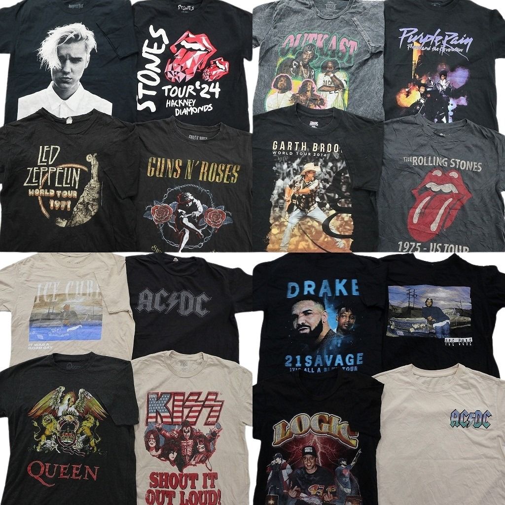 古着卸 まとめ売り 音楽・バンド Tシャツ 16枚セット ( メンズ M ) ローリングストーンズ アイスキューブ KISS クイーン 中古 古着 NE7770