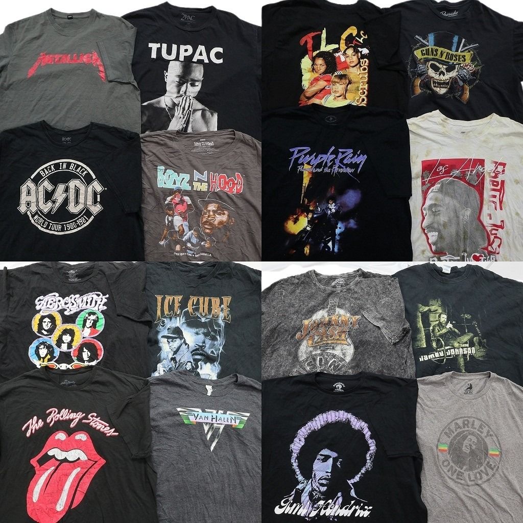 古着卸 まとめ売り 音楽・バンド Tシャツ 16枚セット ( メンズ 2XL ) メタリカ 2PAC AC/DC ローリングストーンズ 中古 古着 NE7773