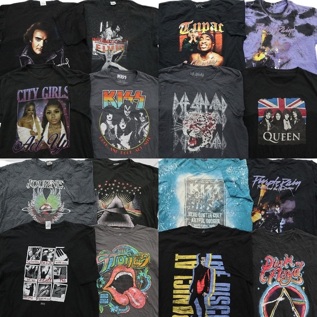 古着卸 まとめ売り 音楽・バンド Tシャツ 16枚セット ( メンズ L/XL ) KISS 人物 パープルレイン ローリングストーンズ 中古 古着 NE7774