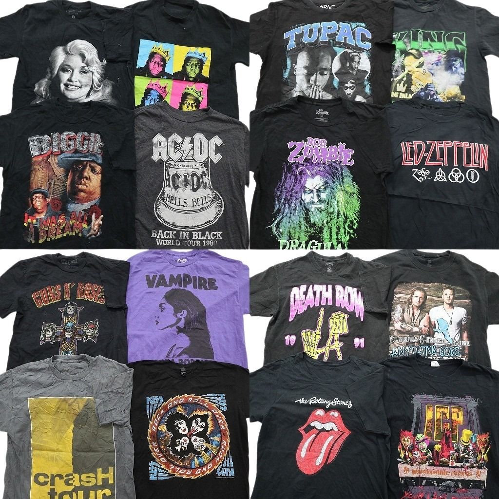 古着卸 まとめ売り 音楽・バンド Tシャツ 16枚セット ( メンズ M ) AC/DC 人物 ローリングストーンズ 2PAC 中古 古着 NE7780