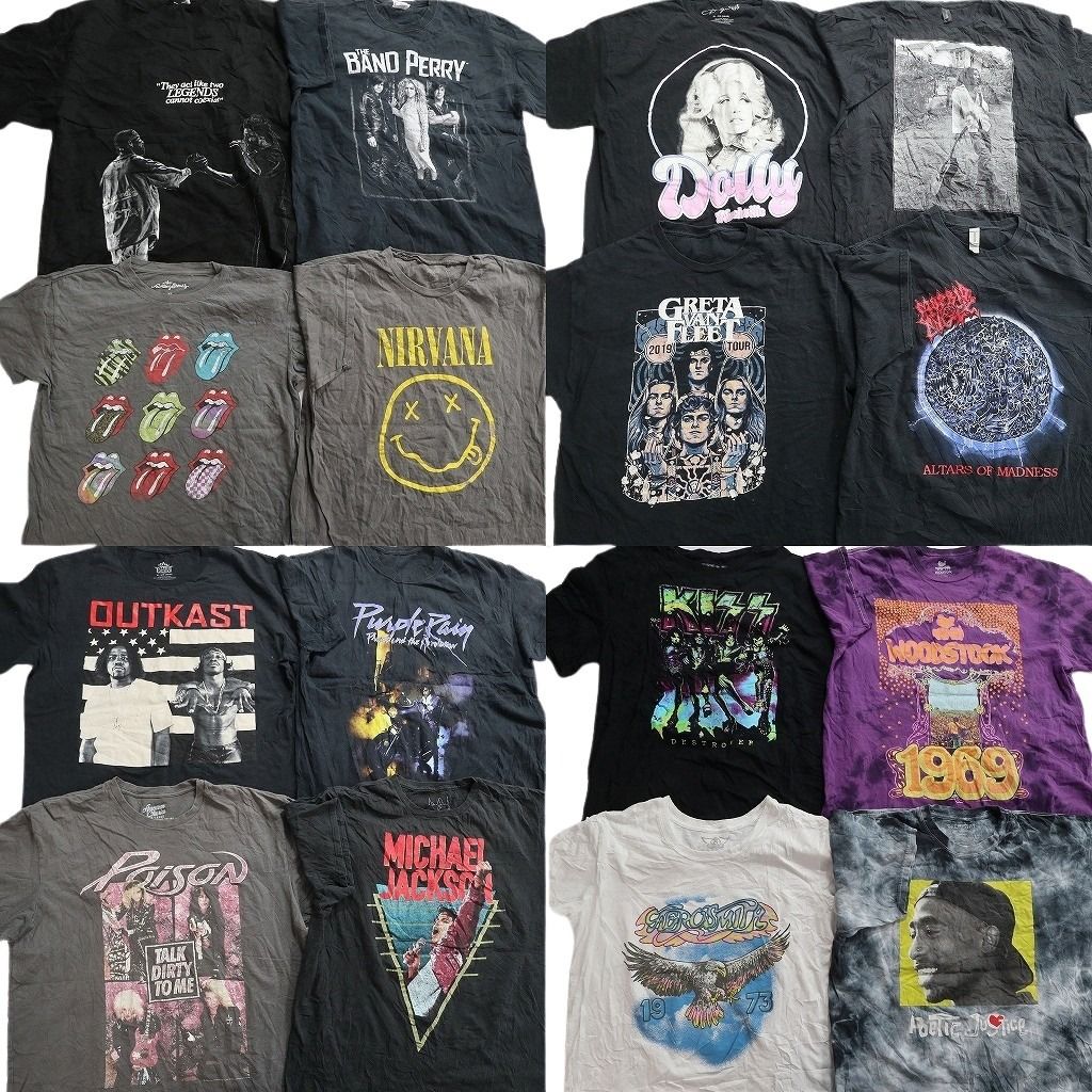 古着卸 まとめ売り 音楽・バンド Tシャツ 16枚セット ( メンズ XL ) ローリングストーンズ 人物 ニルヴァーナ ポイズン 中古 古着 NE7787
