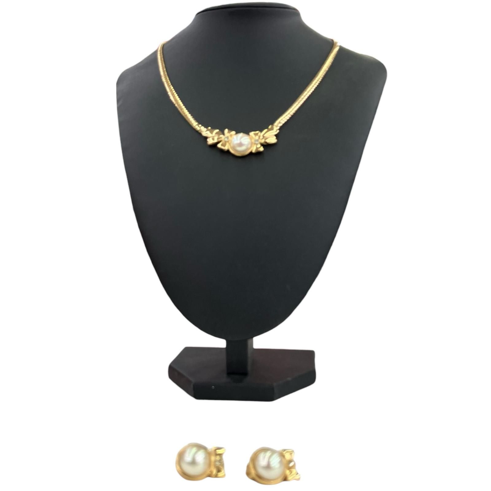 186000 NINA RICCI ニナリッチ パール ネックレス ゴールド リボン