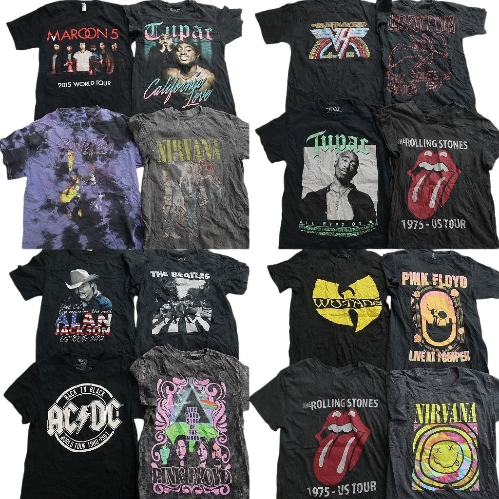 古着卸 まとめ売り 音楽・バンド Tシャツ 16枚セット ( メンズ S ) 2PAC ニルヴァーナ ローリングストーンズ ピンクフロイド 中古 NE7794
