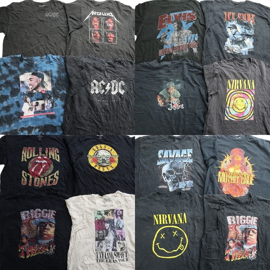 古着卸 まとめ売り 音楽・バンド Tシャツ 16枚セット ( メンズ 3XL/4XL ) ローリングストーンズ ニルヴァーナ 人物 メタリカ 中古 NE7795