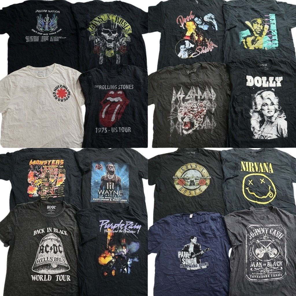 古着卸 まとめ売り 音楽・バンド Tシャツ 16枚セット ( メンズ XL ) ローリングストーンズ レッチリ ニルヴァーナ AC/DC 中古 古着 NE7797