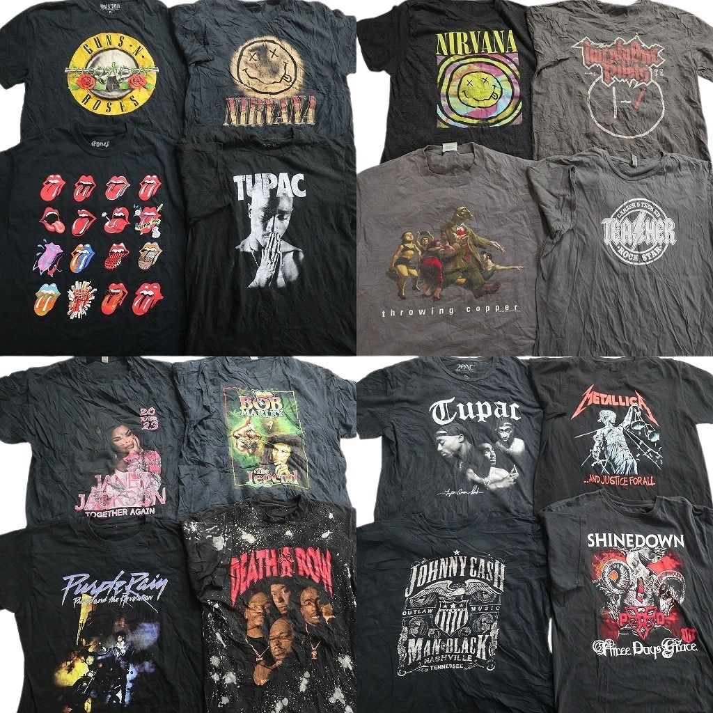 古着卸 まとめ売り Tシャツ MIX 16枚セット ( メンズ XL ) ローリングストーンズ 2PAC ニルヴァーナ 音楽 バンド 中古 古着 NE7798