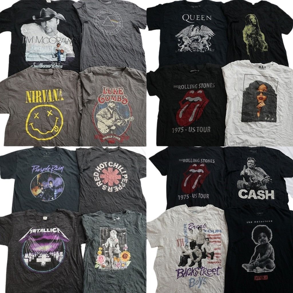 古着卸 まとめ売り 音楽・バンド Tシャツ 16枚セット ( メンズ L ) ニルヴァーナ 人物 ピンクフロイド メタリカ 中古 古着 NE7800