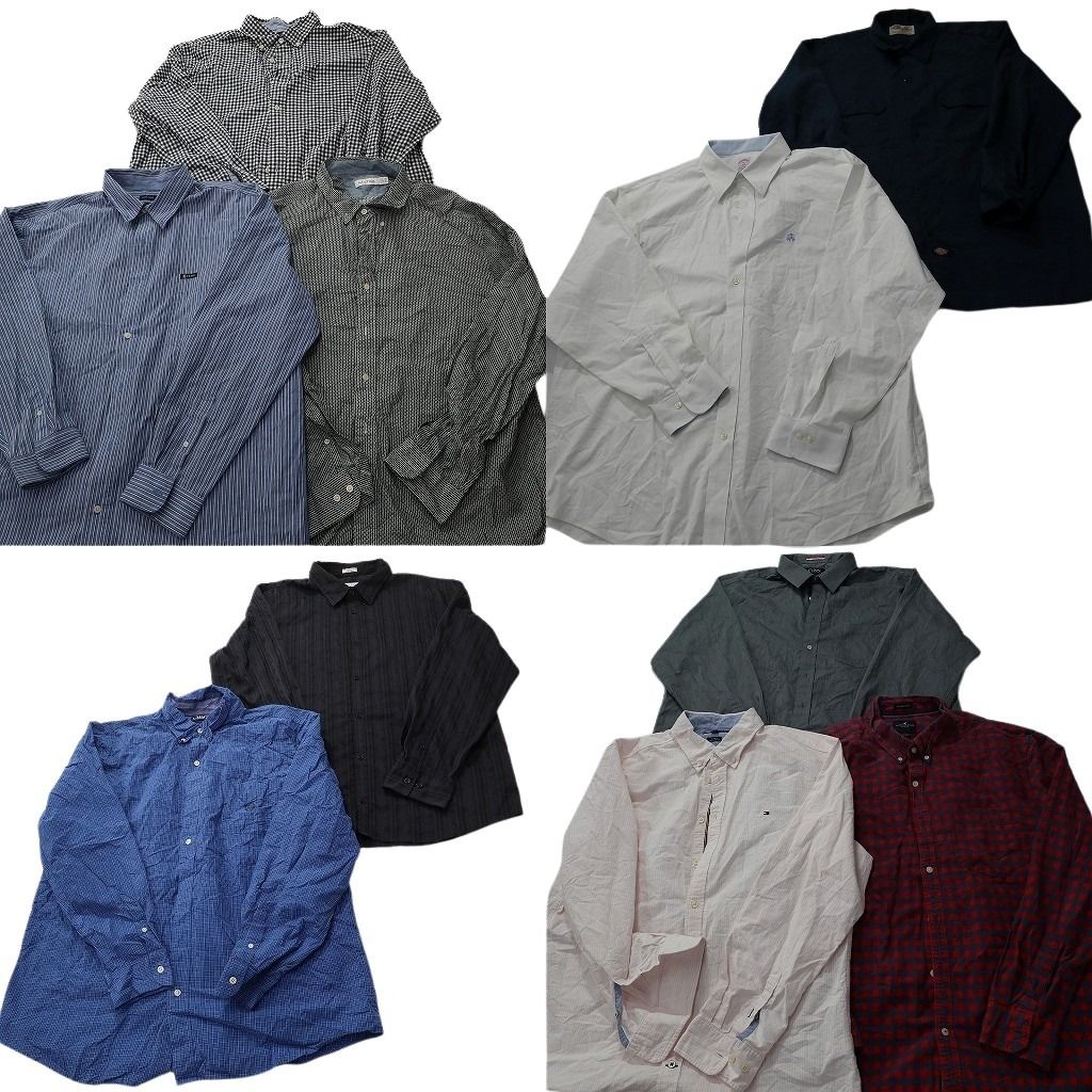 古着卸 まとめ売り ブランド 長袖シャツ 10枚セット ( メンズ 2XL ) カルバンクライン ブルックスブラザーズ ディッキーズ 中古古着 NE7816
