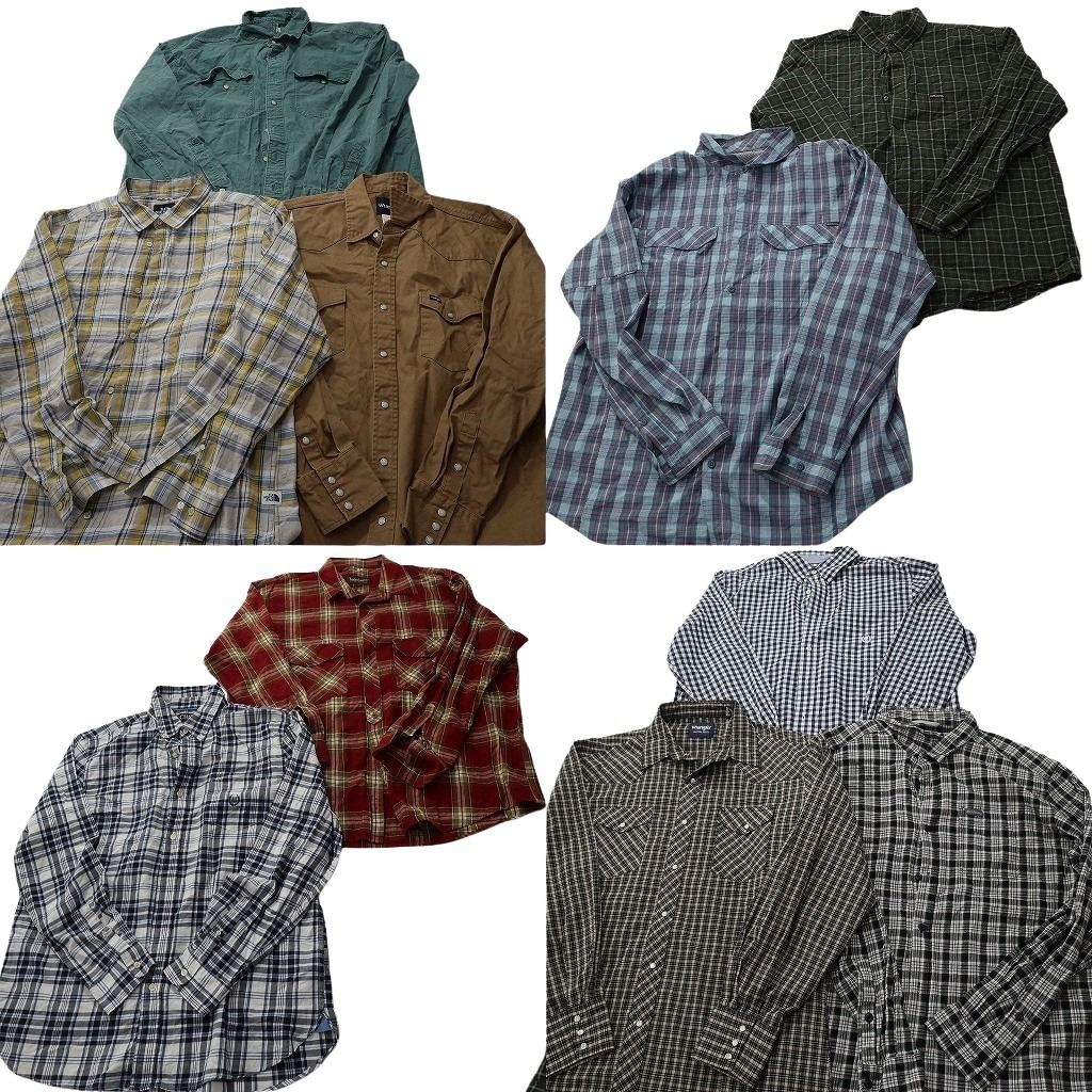 古着卸 まとめ売り ブランド 長袖シャツ 10枚セット ( メンズ XL ) ノースフェイス コロンビア ティンバーランド 中古 古着 NE7817