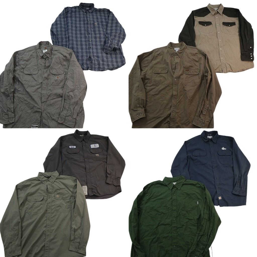 古着卸 まとめ売り Carhartt カーハート 長袖シャツ 8枚セット ( メンズ XL ) ウエスタン バイカラー チェック ワーク 中古 古着 NE7829
