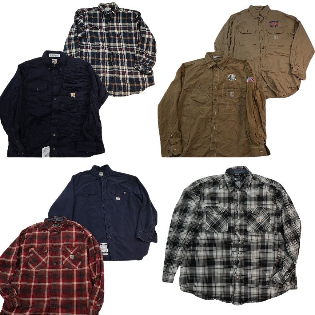 古着卸 まとめ売り Carhartt カーハート 長袖シャツ 7枚セット ( メンズ L/XL ) チェック ワーク ネイビー ベージュ 中古 古着 NE7831