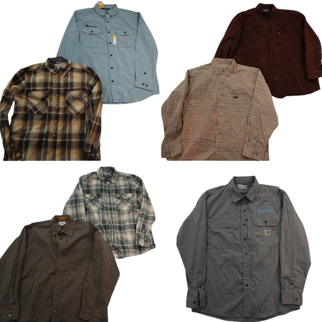 古着卸 まとめ売り Carhartt カーハート 長袖シャツ 7枚セット ( メンズ L ) ワーク チェック デッドストック 中古 古着 NE7833
