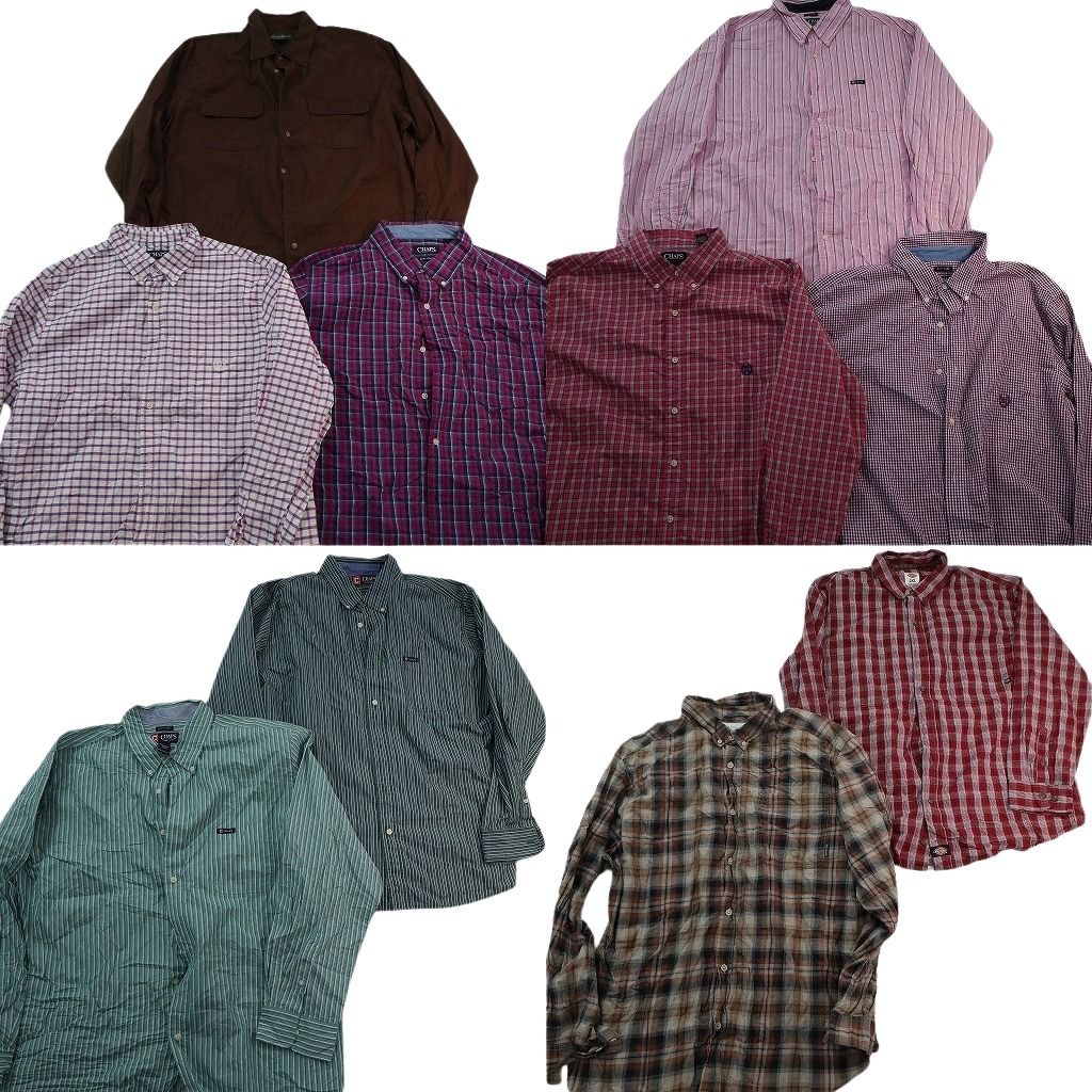古着卸 まとめ売り ブランド 長袖シャツ 10枚セット ( メンズ 2XL ) ディッキーズ コロンビア チャップス エディーバウアー 中古 NE7836