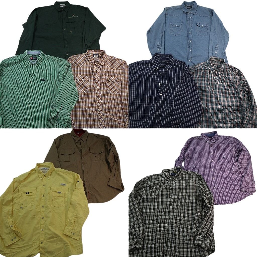 古着卸 まとめ売り ブランド 長袖シャツ 10枚セット ( メンズ 2XL ) コロンビア トミー フラッグタグ アバクロ ラングラー 中古古着 NE7837